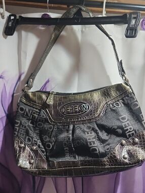 Dereon Metallic Black Logo Shoulder Bag
